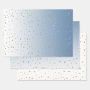 Feuille De Papier Cadeau Blue White Gold Stars Anniversaire