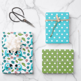 Feuille De Papier Cadeau Bluebirds et Fleurs