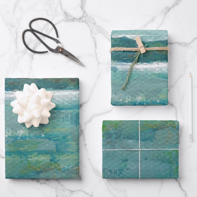 Feuille De Papier Cadeau Blues And Teals Abstrait Plage Côtière Abstraite (Recto)