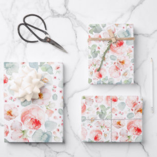 Feuille De Papier Cadeau Blush Féminin Rose et Blanc Floral Aquarelle 