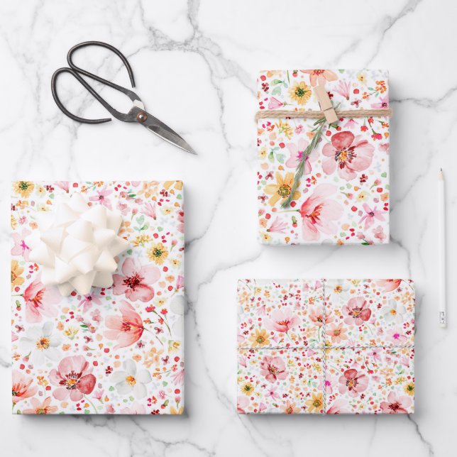 Feuille De Papier Cadeau Blush Pink Meadow Wildflowers Boho Elegant (Recto)