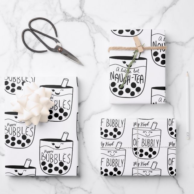 Feuille De Papier Cadeau Boba Bubble Tea Naughty Bachelorette (Recto)