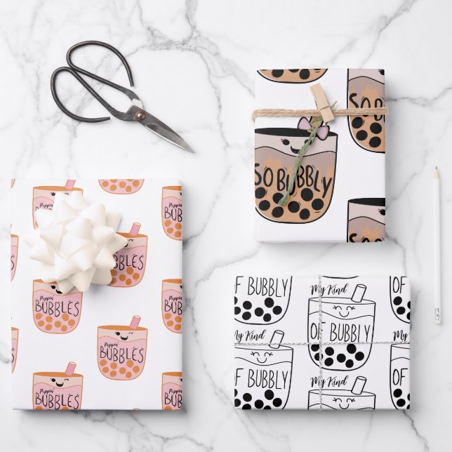 Feuille De Papier Cadeau Boba Bubble Thé Cute et drôle (Recto)
