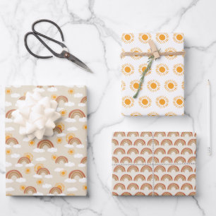 Feuille De Papier Cadeau Bohemian Desert Rainbow et Sun Motifs