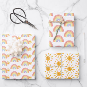 Feuille De Papier Cadeau Boho aquarelle arc-en-ciel