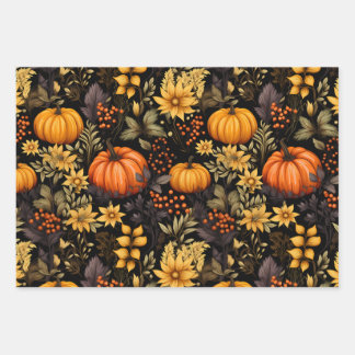 Feuille De Papier Cadeau Boho Automne avec tournesol, fleurs et Citrouille
