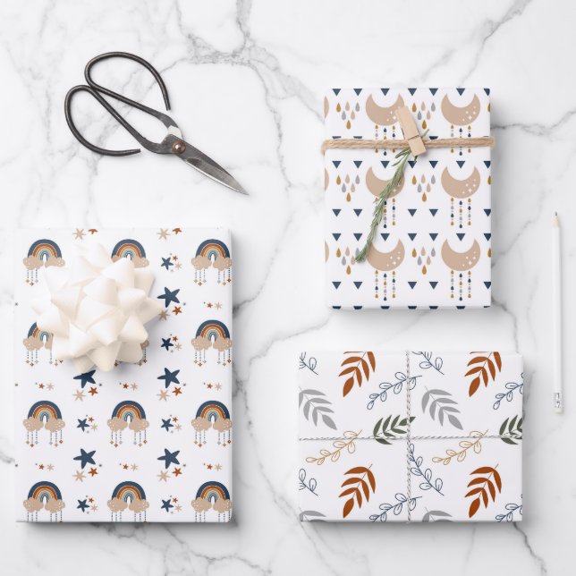 Feuille De Papier Cadeau Boho Baby Motif (Recto)