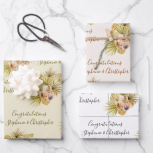 Feuille De Papier Cadeau Boho Floral Séchée Palmier Ajouter Noms Mariage