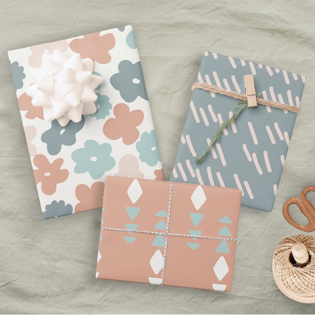 Feuille De Papier Cadeau Boho Géométrique Neutral Fun Floral Pastel (Créateur téléchargé)