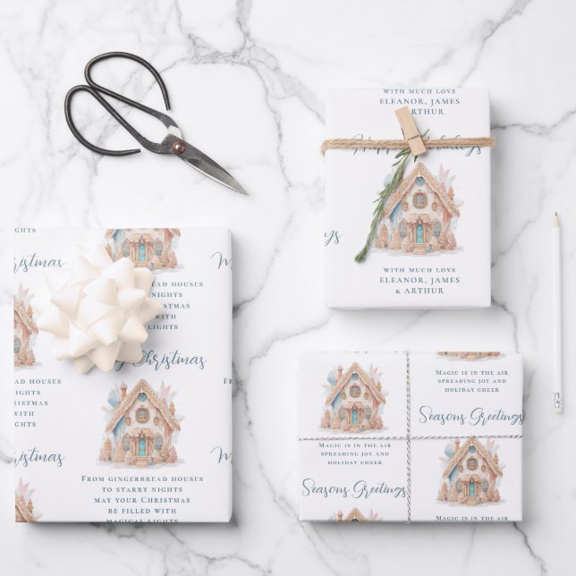 Feuille De Papier Cadeau Boho Gingerbread House Citations Nom Noël (Recto)