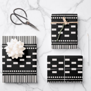 Feuille De Papier Cadeau Boho Lignes Scandinaves Points Noir Blanc