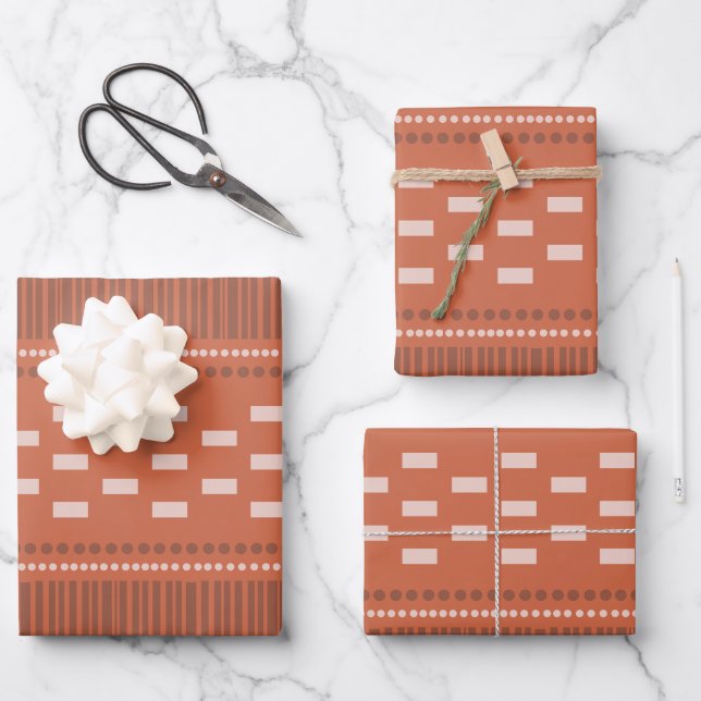 Feuille De Papier Cadeau Boho Lignes Scandinaves Points Rouille (Recto)
