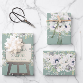 Feuille De Papier Cadeau Boho Mariage Sage aquarelle Fête des mariées flora