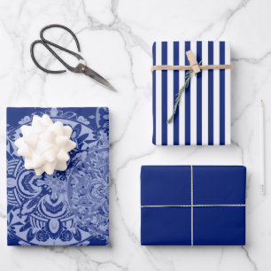 Feuille De Papier Cadeau Boho Moody Blues Mandalas, Stripes et Solide