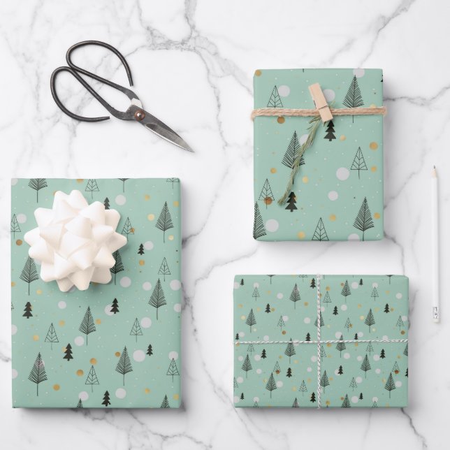 Feuille De Papier Cadeau Boho Noël arbres vacances (Recto)