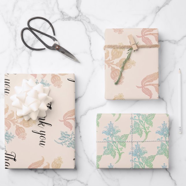 Feuille De Papier Cadeau Boho Pastel Peach Floral Mariage (Recto)