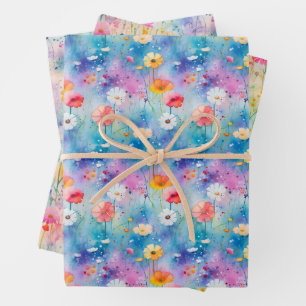 FEUILLE DE PAPIER CADEAU BOHO PRINTEMPS PRAIRIE FLORALE