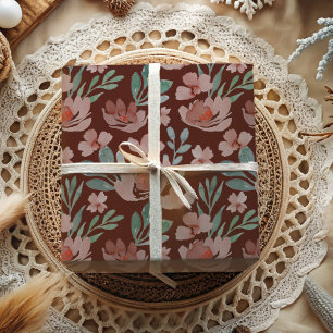 Feuille De Papier Cadeau Boho Terracotta Floral Aquarelle Motif Enveloppeme