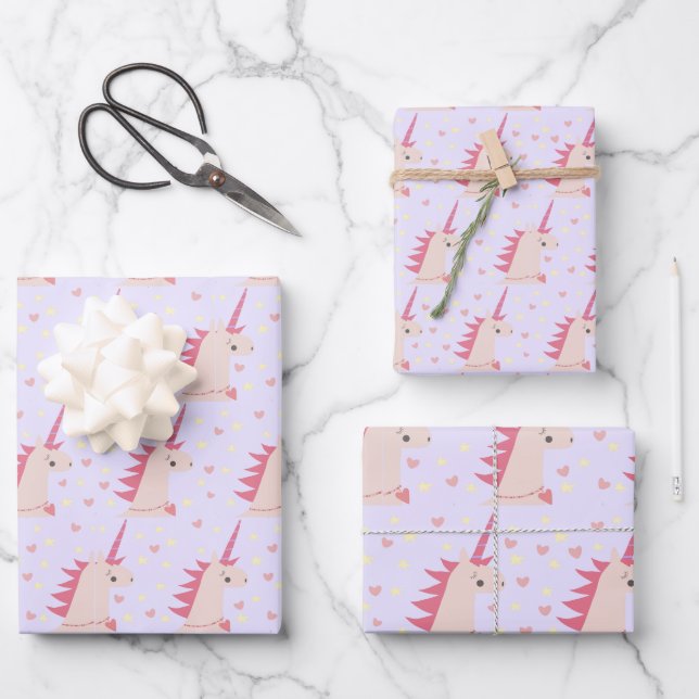 Feuille De Papier Cadeau Boho Unicorn pastels (Recto)