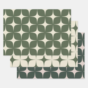 Feuille De Papier Cadeau Boho vert du milieu du siècle moderne élégant et g