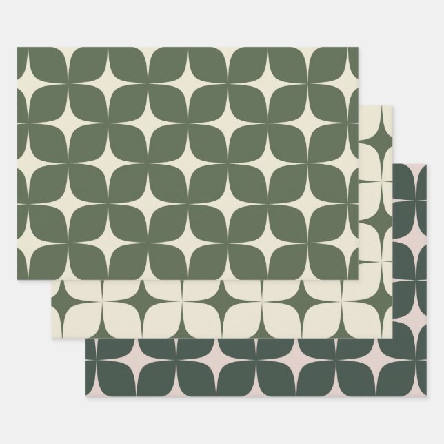 Feuille De Papier Cadeau Boho vert du milieu du siècle moderne élégant et g (Lot)