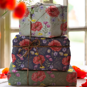 Feuille De Papier Cadeau Boho Watercolor Fleur sauvage coloré Motif