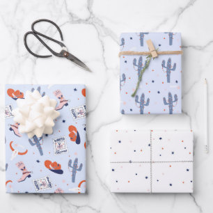 Feuille De Papier Cadeau Boho Western Christmas Collection - Bleu