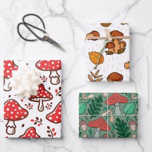 Feuille De Papier Cadeau Bois à l'automne motif champignon Aquarelle