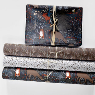 Feuille De Papier Cadeau Bois Animaux Bois d'hiver