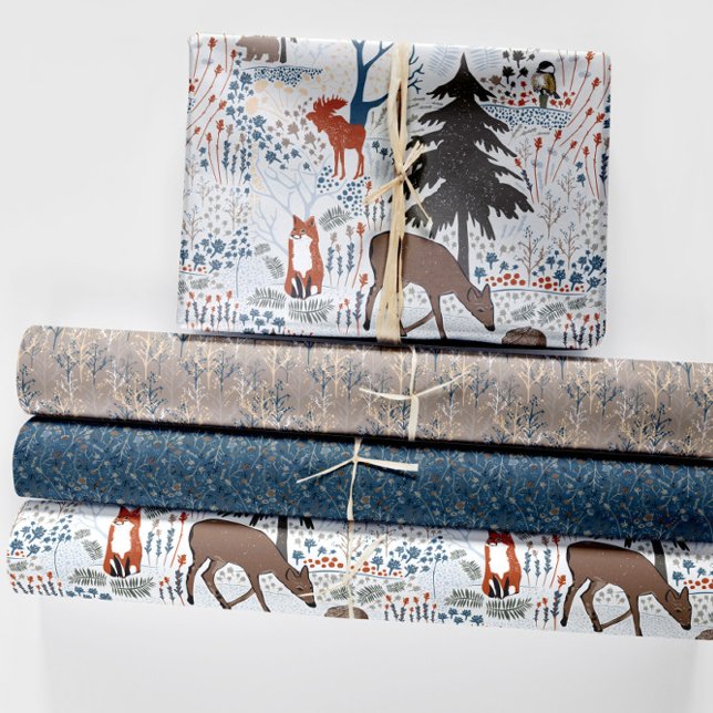 Feuille De Papier Cadeau Bois Animaux Bois d'hiver (Winter Woods Wrapping Paper Sheets from Jenn's Emporium)