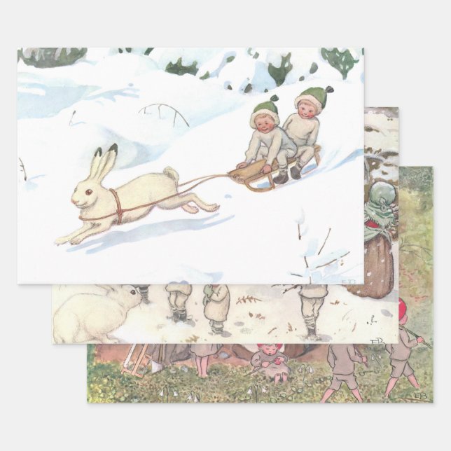 Feuille De Papier Cadeau Bois Animaux et enfants Elsa Beskow (Lot)