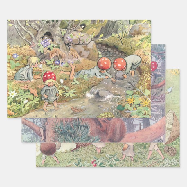Feuille De Papier Cadeau Bois Animaux et enfants Elsa Beskow (Lot)