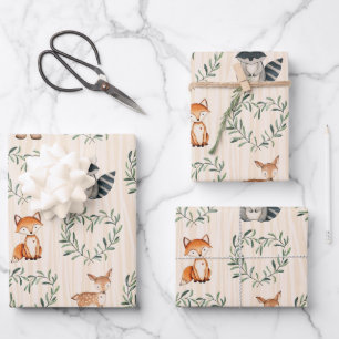 Feuille De Papier Cadeau Bois Bébé Forêt Animal