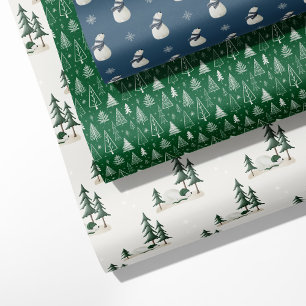 Feuille De Papier Cadeau Bois d'hiver - Ours, pins et flocons de neige