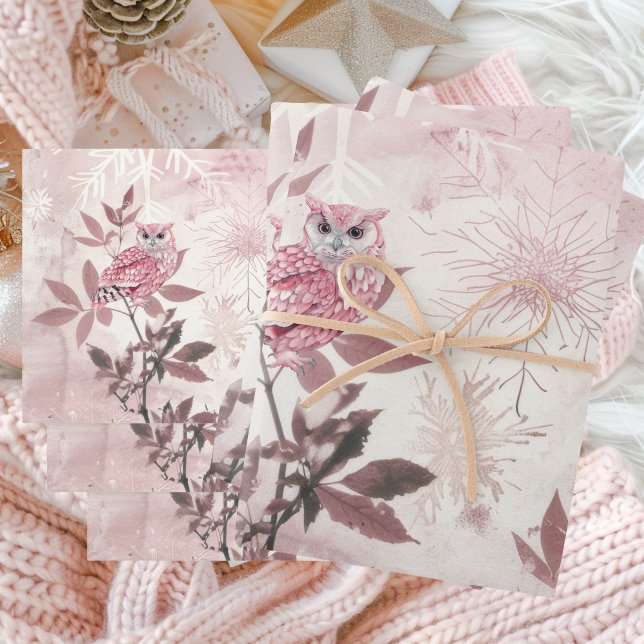 Feuille De Papier Cadeau Bois d'hiver rose Baby shower moderne (Pink Woodland Owl Wrapping Papers)