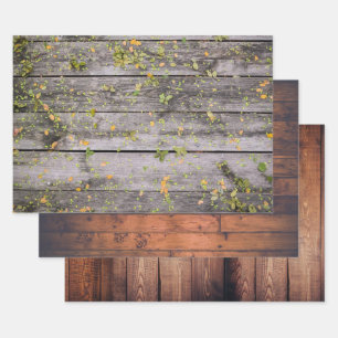 Feuille De Papier Cadeau Bois Grains Cartes Rustiques Ancien Pays