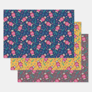Feuille De Papier Cadeau Bois Noël hiver Mignonne Ours de forêt