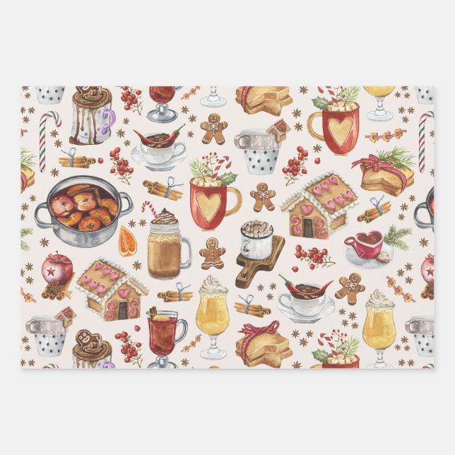 Feuille De Papier Cadeau Boissons d'hiver et desserts (Devant)
