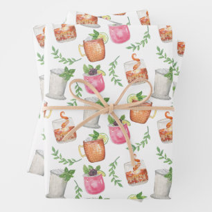 Feuille De Papier Cadeau Boissons Mint Julep de Derby à l'aquarelle