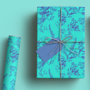 Feuille De Papier Cadeau Bold & Bright Blue et Fleur sauvage de marine