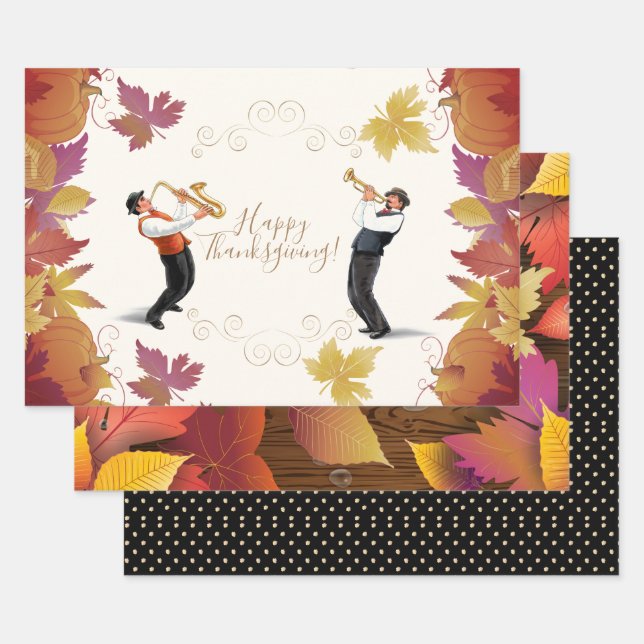 Feuille De Papier Cadeau BON THANKSGIVING ! Friendsgiving JAZZ Retro Party (Lot)