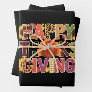 Feuille De Papier Cadeau Bon thanksgiving Turquie Drôle saison Citrouille