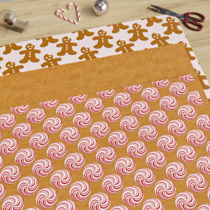 Feuille De Papier Cadeau Bonbon à la Menthe Rose Gingerbread Man Noël