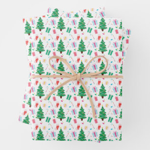 Feuille De Papier Cadeau Bonbon cadeau d'arbre de Noël Preppy