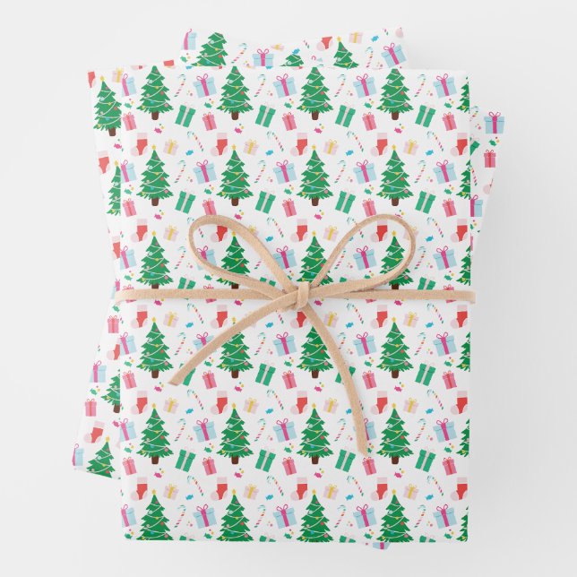 Feuille De Papier Cadeau Bonbon cadeau d'arbre de Noël Preppy (En situation)