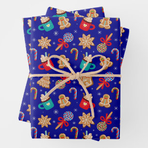 Feuille De Papier Cadeau Bonbons de Noël festifs, biscuits et chocolat chau