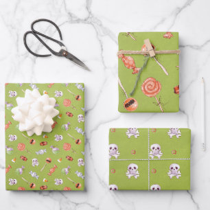 Feuille De Papier Cadeau Bonbons et crânes pour l'Halloween