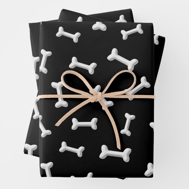 Feuille De Papier Cadeau Bones Blanches Sur Arrière - plan Noir Personnalis (En situation)