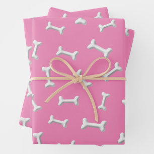 Feuille De Papier Cadeau Bones Blanches Sur Arrière - plan Rose Personnalis