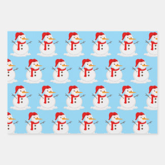 Feuille De Papier Cadeau Bonhomme de neige ciel bleu merveilleux